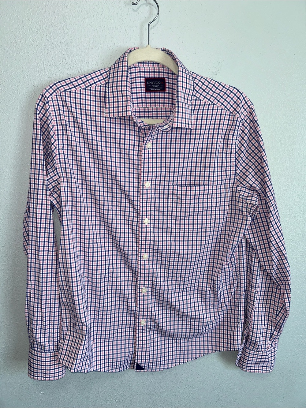 UNTUCKit Pink and Navy Windowpane Button-Down Dress Shirt